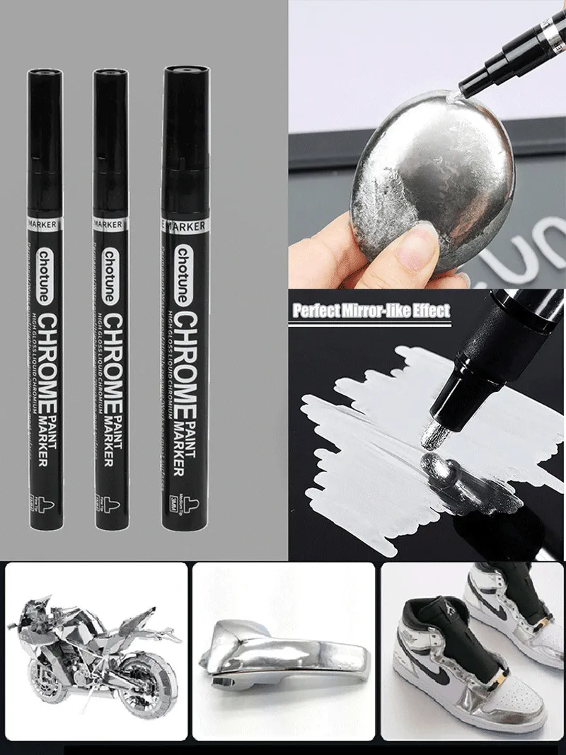 Chrome Silver Metallic Marker Round Toe Fine Tip 0.7mm 1mm 3mm DIY