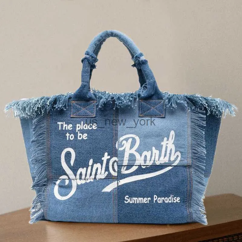 Totes Beach Denim Handtaschen für Frauen Quasten Design Hochkapazität Taschen Weibliche Sommer -Freizeit -Ferienhandbeutel vielseitige Taschen HKD230818