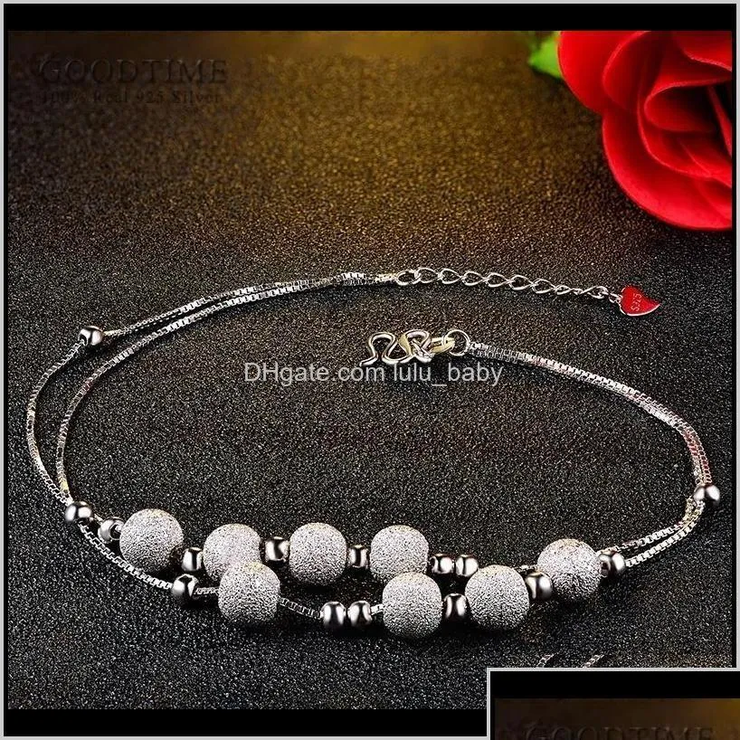 Ankiets Fashion Pure 925 Sterling Sier Sier Anklet Frosted Gold Kolor Białe okrągłe koraliki dla kobiet kostki Bransoletka Biżuteria F1219 2 DHN27