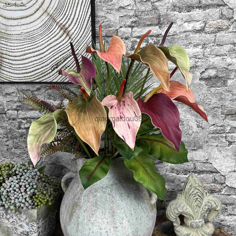 Dekoracyjne kwiaty wieńce Sunmade vintage Anthurium gałąź prawdziwy dotyk sztuczny stół do dekoracji ogrodu do domu na wystrój ślubu HKD230818