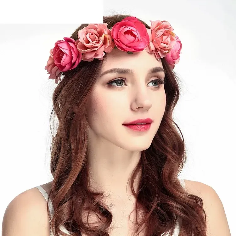 Vintage Wedding Bridal Floral Flower Headpieces Red Rose Crown Tiara Leaf Headpiece Princess Queen Hair Accessories Vintage Prom Jewelry