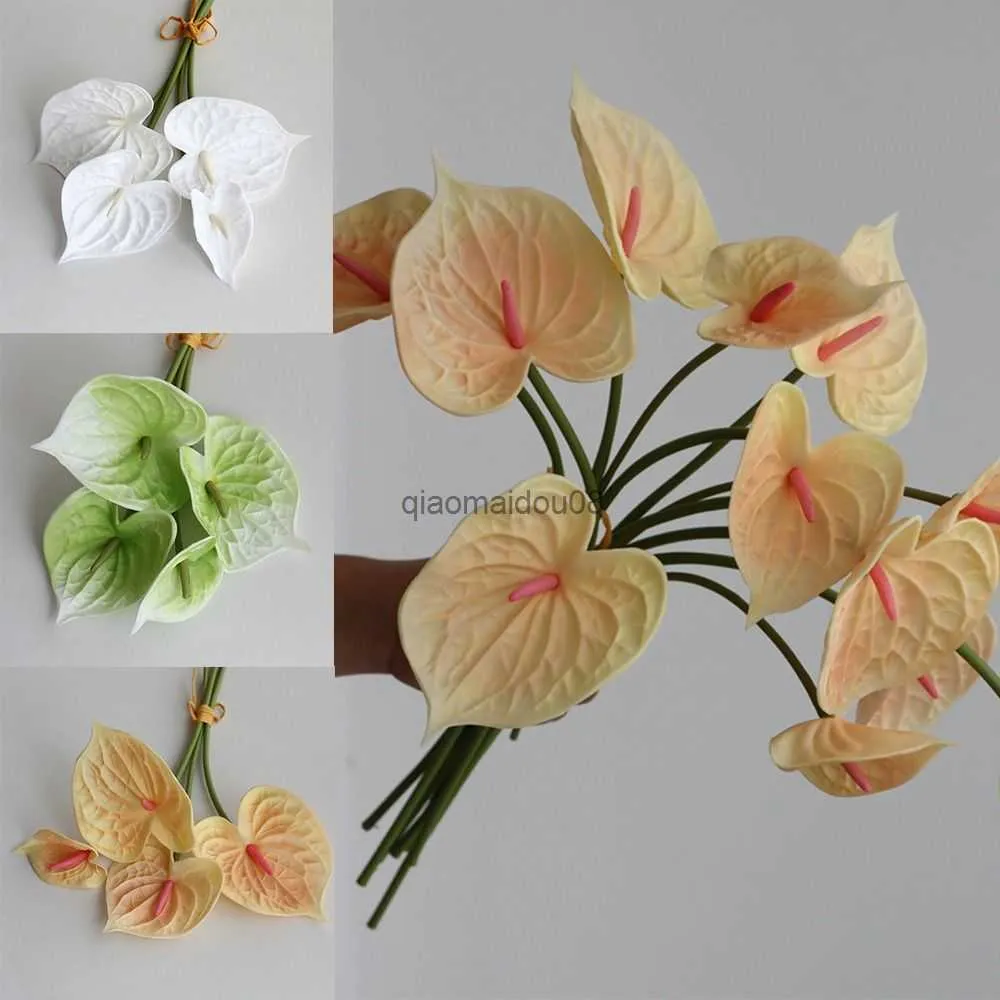 Flores decorativas grinaldas 4pcs Simulação PU Anthurium Bouquet de ponta de arte floral artificial Flor Flower Celebration Celebration Photography Props HKD230818