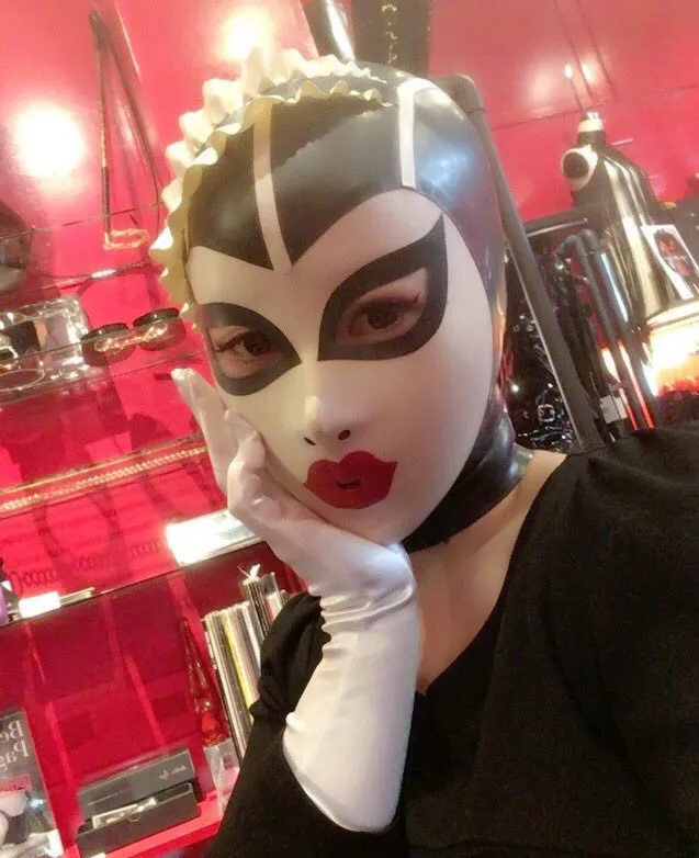 Feestmaskers unisex sexy latex rubberen kappen gesplitst masker met kanten pruiken meid masker plus size maat handgemaakt voor feest 230817