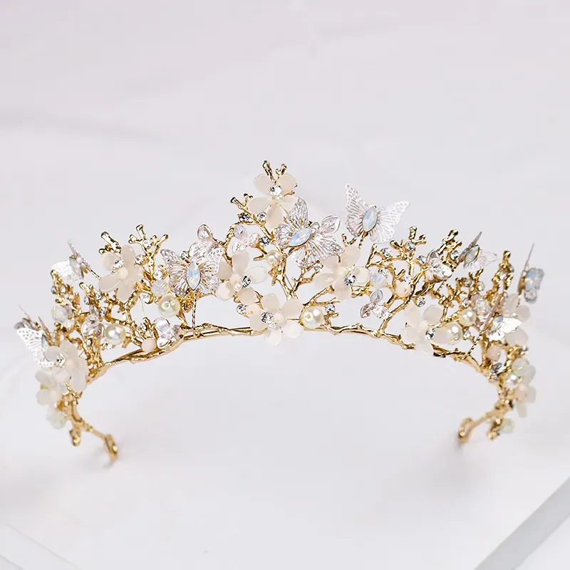 New Butterflies Flower Bride Headpieces Crystal Crown Gold Baroque Tiaras Wedding Accessories Jewelry Birthday Alloy Bridal Hair Pearls Headwear Canada 2022
