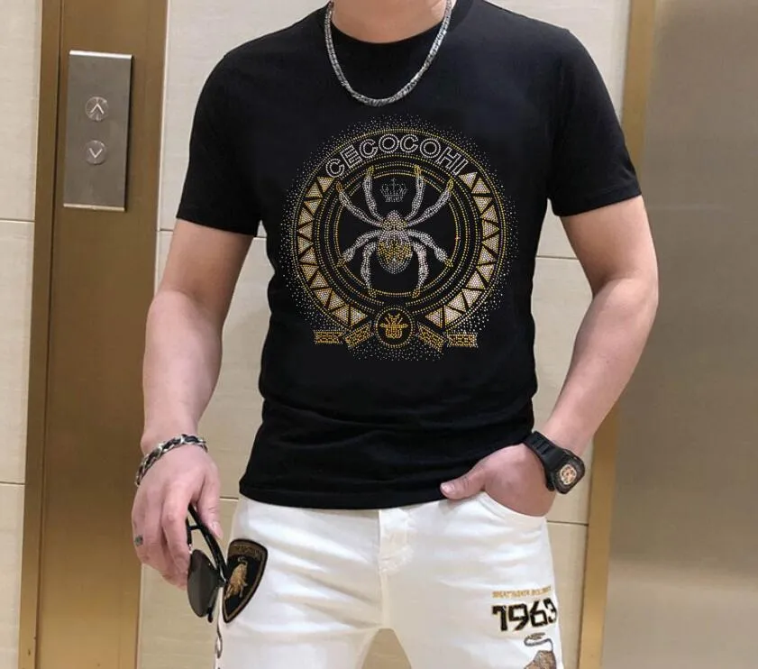 S-6XL Anime T-shirt Erkekler Grafik Rhinestones Yüksek Kaliteli Yaz Moda Sıcak Matkap Tişörtleri Sokak Giyim