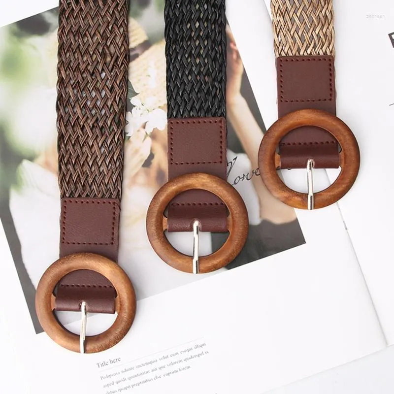 Belts Women Round Buckle Belt Aesthetic Handwoven Bohemian-style Dress Waist Decor Teens Girl Waistband Accessories