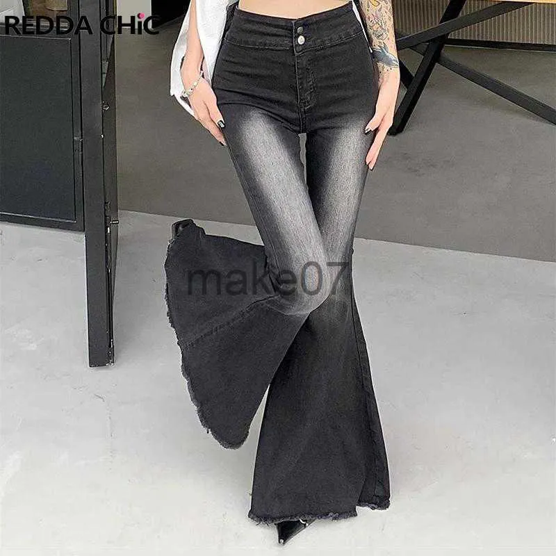 Women's Jeans REDDACHiC 70s Classic Super Flared Black Jeans for Women Y2k Grunge High Rise Frayed Bootcut Denim Pants Stretchy Lady Trousers J230818