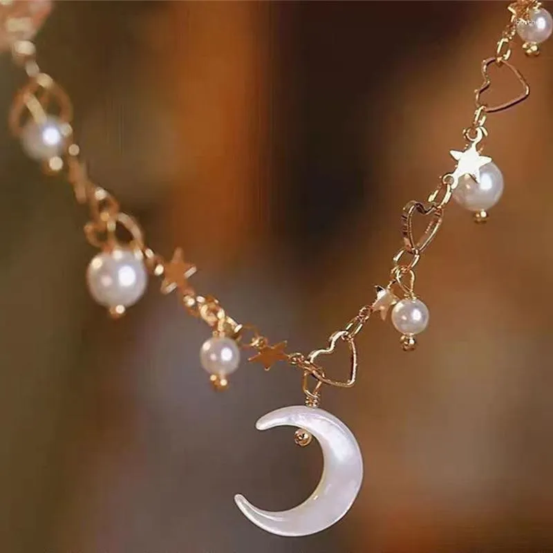 Braccialetto di perla mezzaluna cinese di Strand per donne Fashion Fantasy Star Heart Ciondolo Regali per la festa estetica