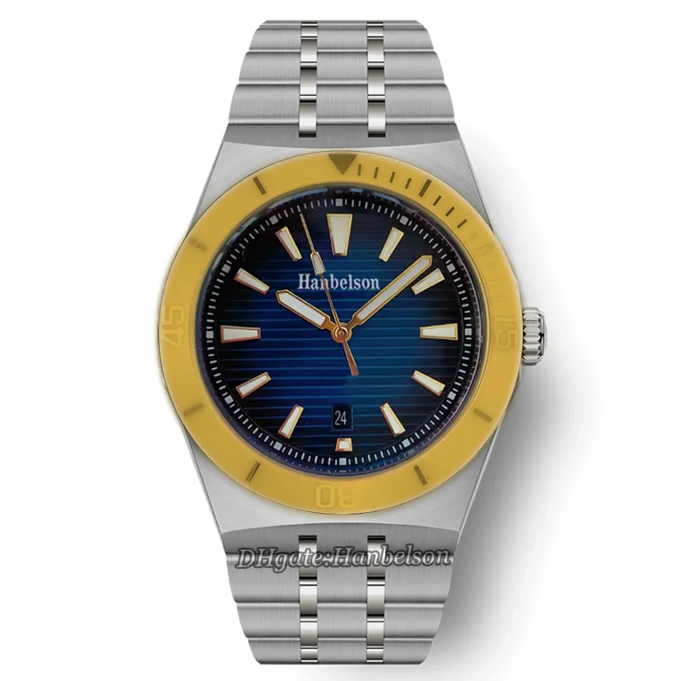 Mens watch Automatic movement Two tone gold Blue Gradient Dial Stainless steel heavy band Sports wristwatch 43mm