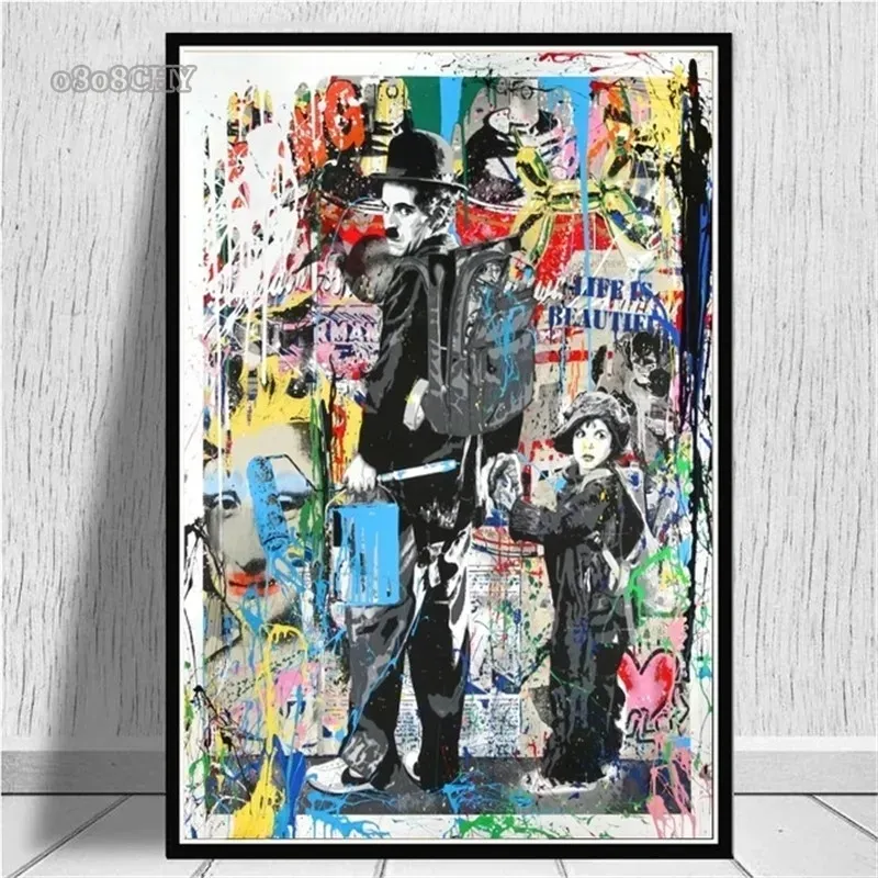 Arte Callejero CláSico Banksy Graffiti Arte De La Pared DetráS De La Cortina Poster Pinturas En Lienzo Graffiti Colorido Cuadros Impresiones Sala De Estar Decoracion Para El Hogar Sin Marco 40×60cm