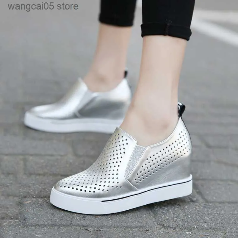 Chaussures habillées Comemore Mode Plate-forme Compensée Femme Élégante Chaussures Blanc Maille Respirant Baskets Femmes Noir Rehaussant Casual Sneaker 2022 T230818