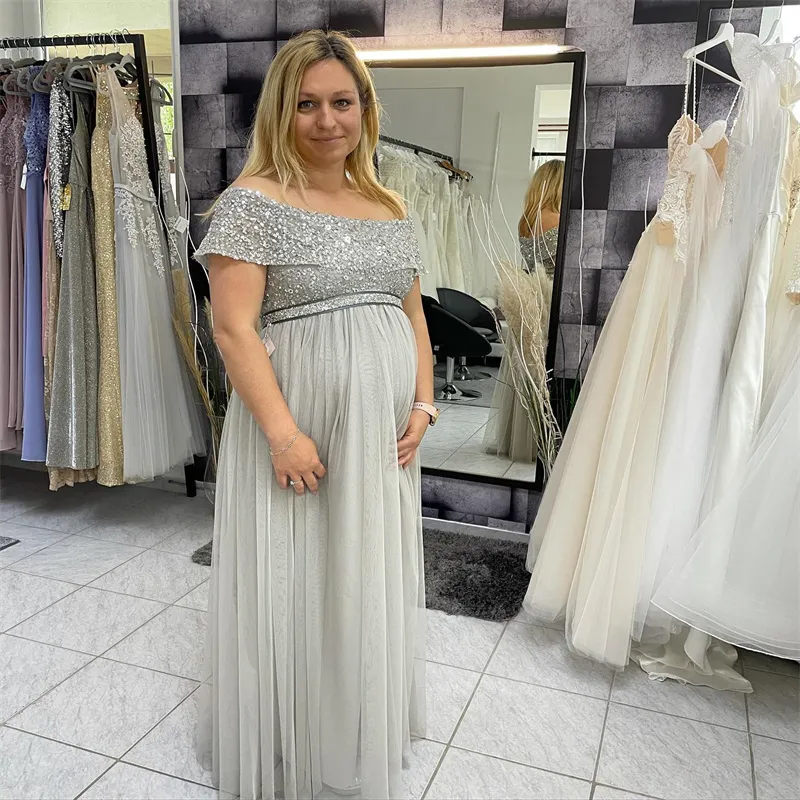Sparkle Sequin Silver Evening Dress with Zipper Back for Pregnant Women,  Floor-Length Formal Prom Gown from Dhgate Evening Dresses - price 99.4