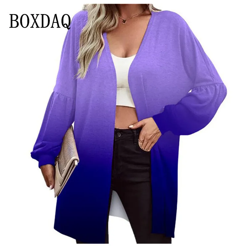 Womens Jackets Gradient Print Women Cardigan Coats Autumn Winter Long Sleeve Loose Oversized Coat Casual Fashion Street Style Female 230818