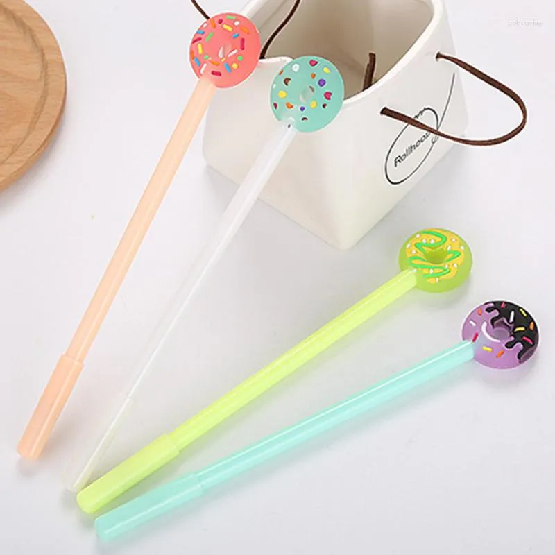 2PCS KAWAII Donut Design Gel Pen Stationery School Fournitures École mignonne Black Water Based Office Promotion Wholesale