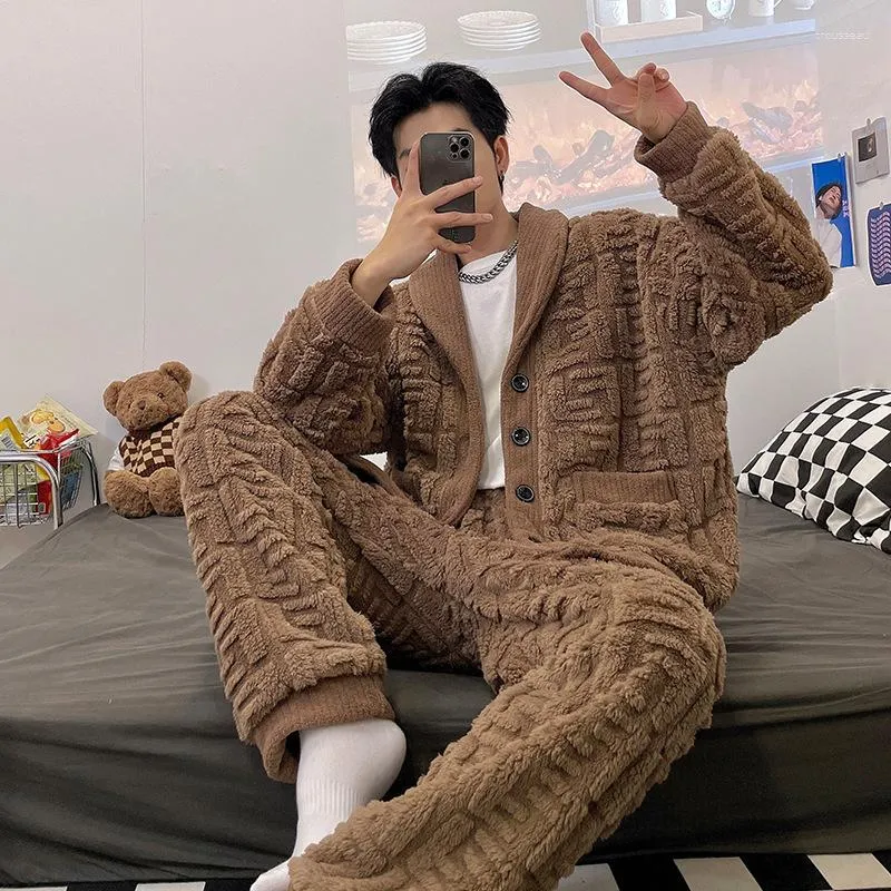 Men's Sleepwear Winter Warm Flannel Pajama Sets Men Long Sleeve Plus Size Loungewear Suit Male Thicken Homewear Casual Pyjama Pijama