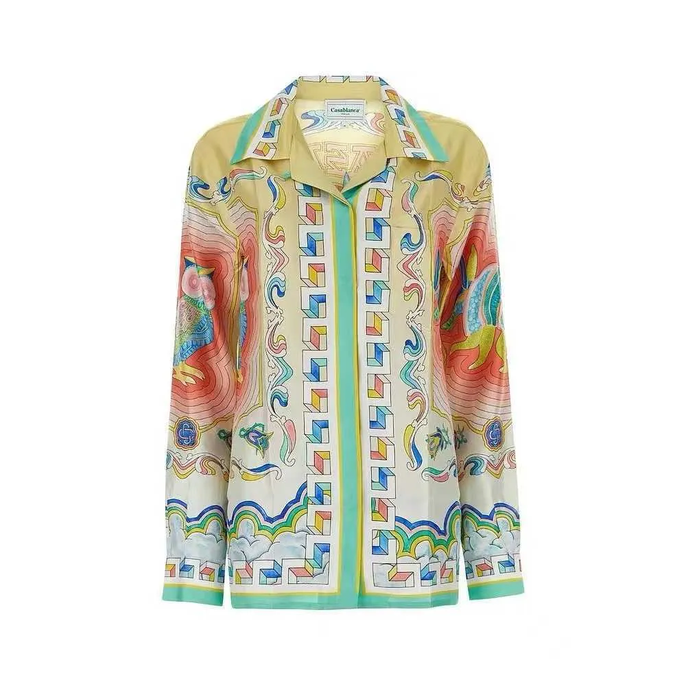 Camisa de botão Casablanca impressa e fina e fina camisa havaiana com camisas de temperamento Casablanc