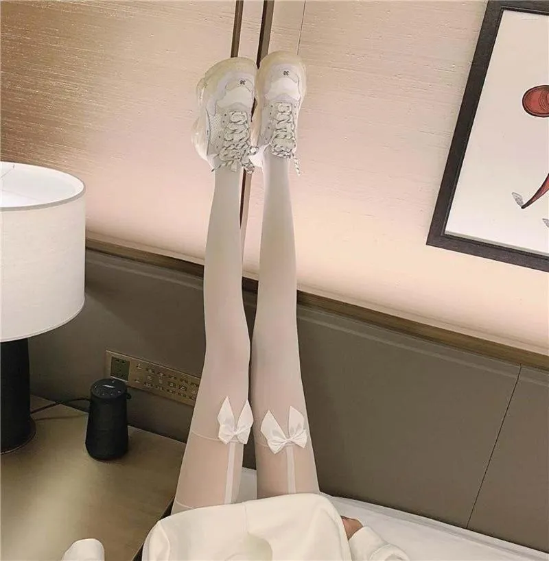 Женские носки сексуальные дамы дышащие лук черный белый нейлоновый трусики с тугим чулками