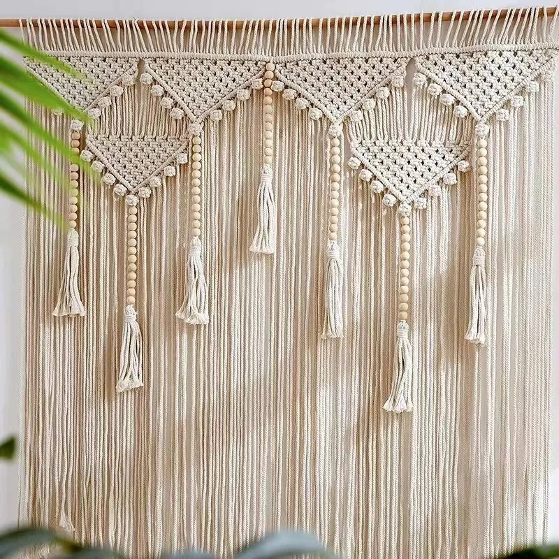 Tapestries Bohemian Macrame Curtain Door Wall Hanging Woven Tapestry Room Divider Curtains Wedding Boho Backdrop Decor 230817