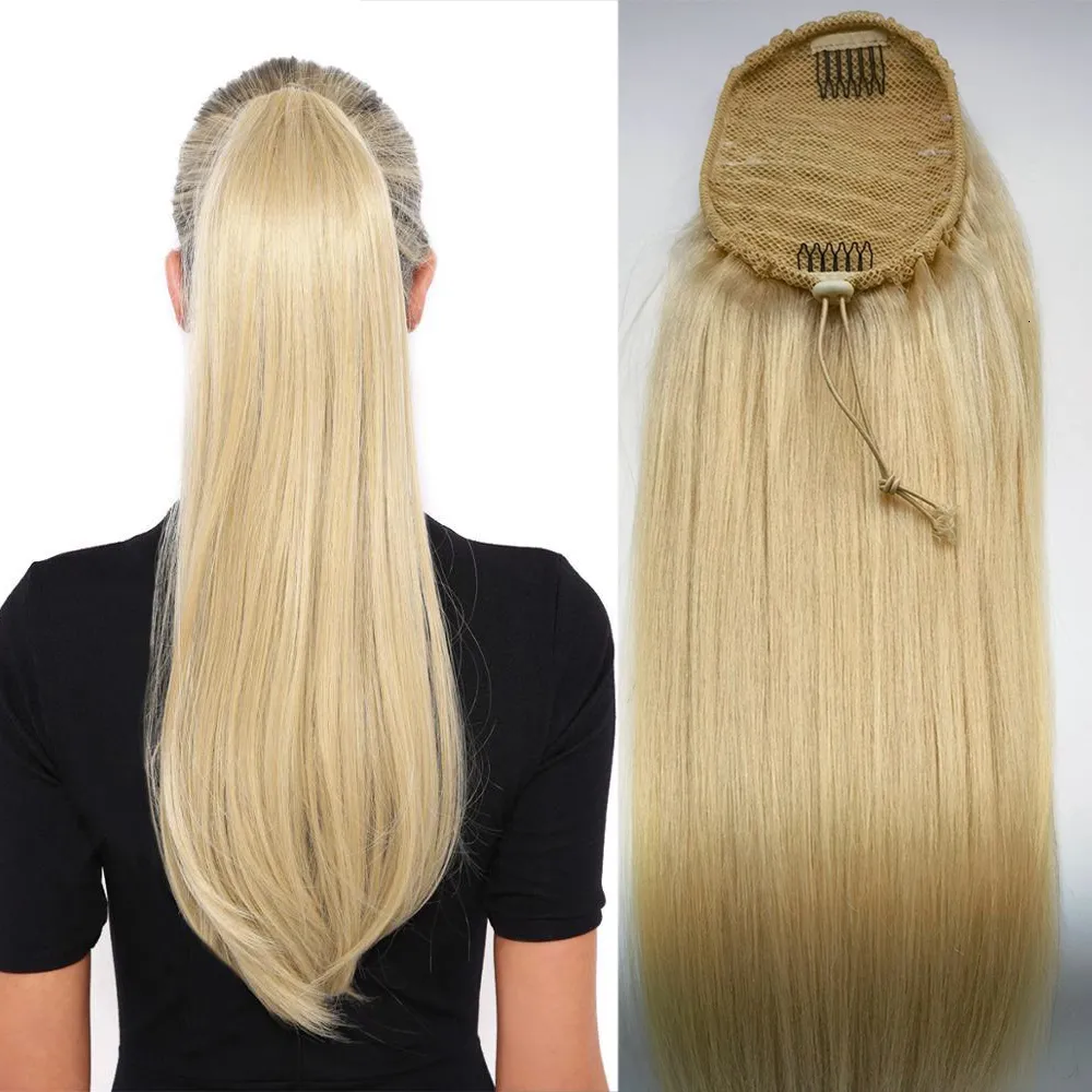 Lace Wigs 613 Blonde trekkoord rechte staart menselijk haar Remy Indian Hair Tail voor Afro -Amerikaanse vrouwen haarstukken 230817