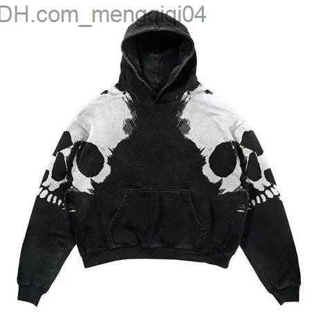 Herrtröjor tröjor Nytt stort område Skull Y2K Harajuku Street Retro Print Trend Sweaters Loose Hooded Sweaters Loose Autumn Par Jacket Style Z230819