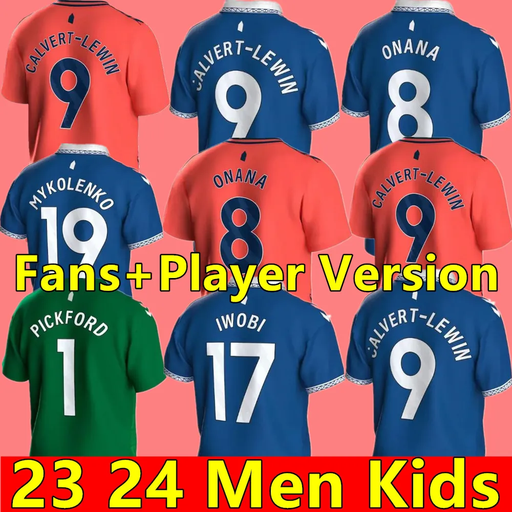 2023 2024 camisas de futebol James Richarlison Keane Davies Digne Uniformes Kits de crianças adultos Conjunto de meias Sets Full Sets S-2xl 23 24 Camisas de futebol Evertons Uniformes tailandeses