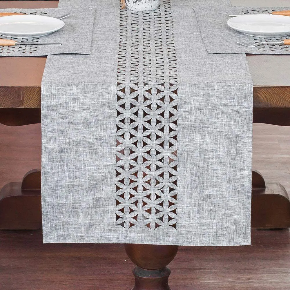 Table Runner Gray Hollow Table Runner Rectangle Double Solid Fabric Farmhouse Flat Perforation Home Table Runners For Dining Holiday 13 x72in 230818