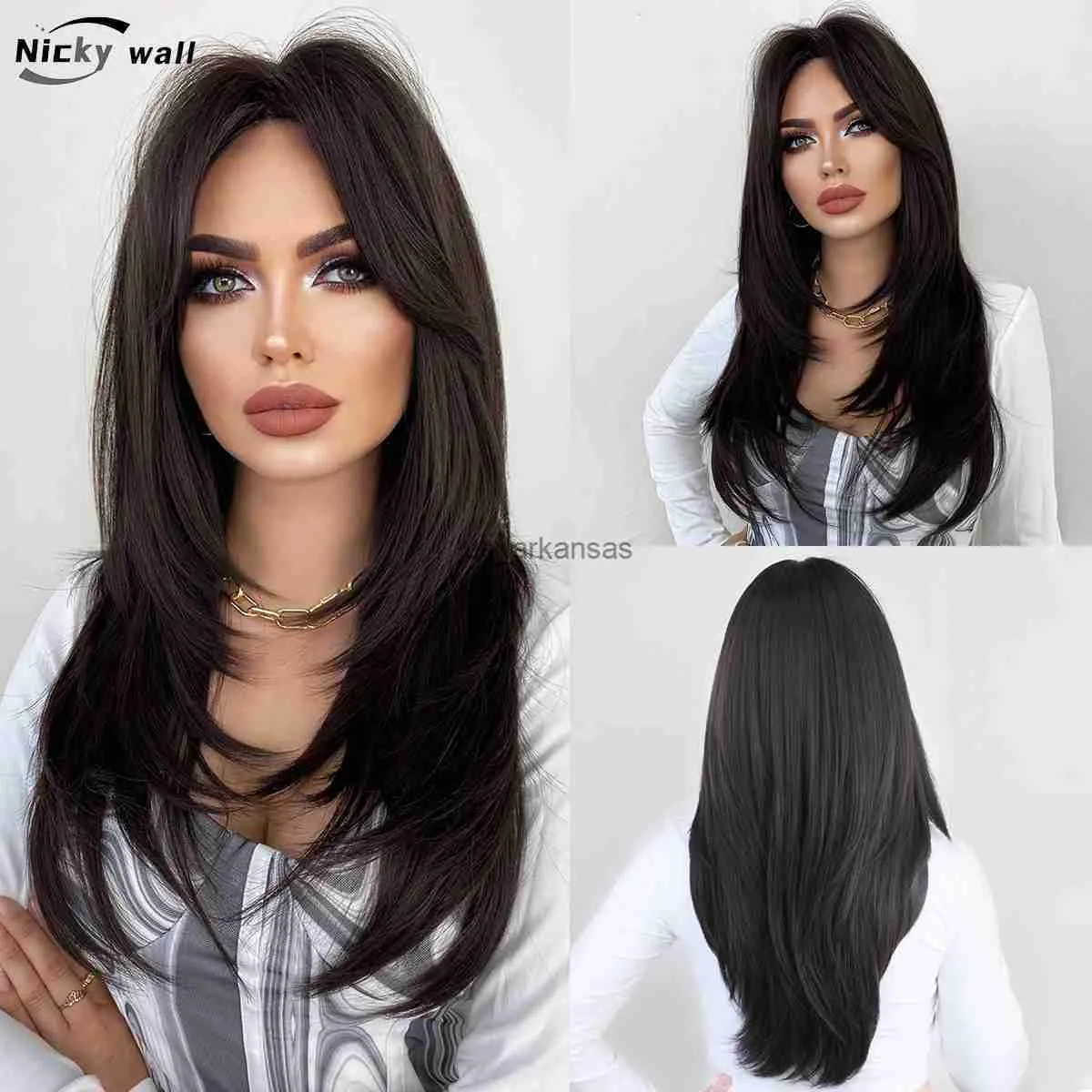 Synthetic Wigs Long Black Straight Wavy Wig with Bangs for Women Natural Heat Resistant Synthetic Wigs Party Daily Use Natural Fake Hair HKD230818