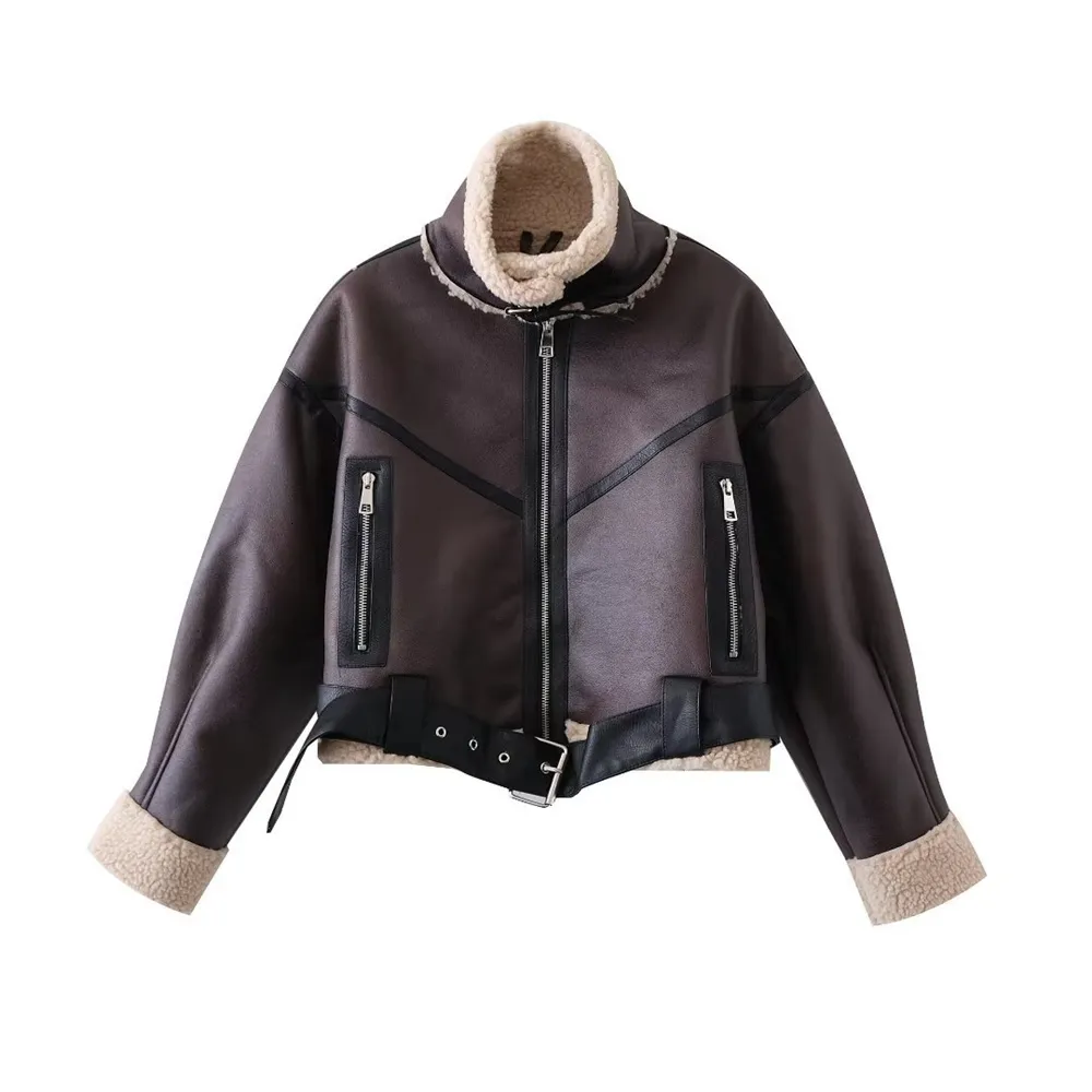 Chaquetas de mujer UNIZERA2023 Otoño e invierno Lana de cordero Ropa de motocicleta Chaqueta de cuero Abrigo casual integrado 230817