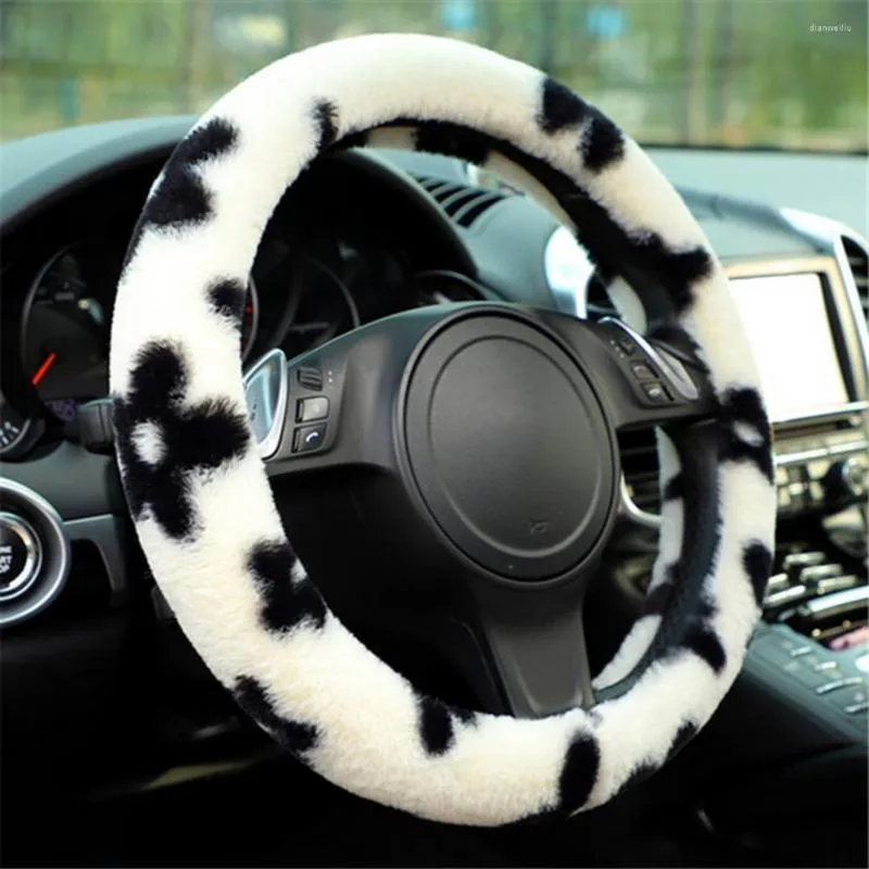 Steering Wheel Covers Car Case Three-dimensional Non-slip Lining Warm Cover Cute Milk Cow Pattern Plush Auto Accessories