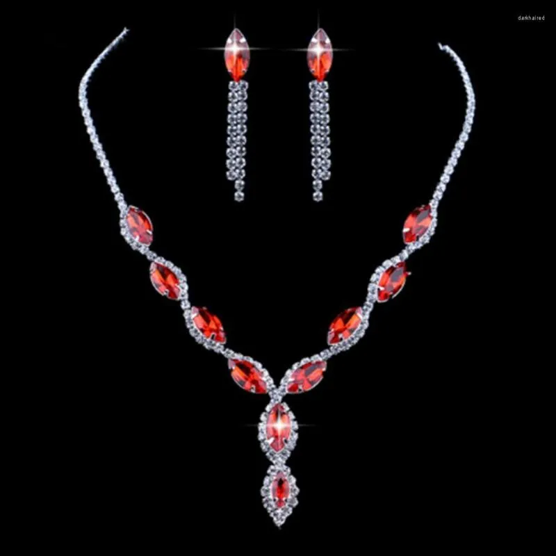 Chains Gift Luxury Bridal For Women Oval Colorful Necklace Earrings Set Crystal Jewellery Tassel Wedding Jewelry