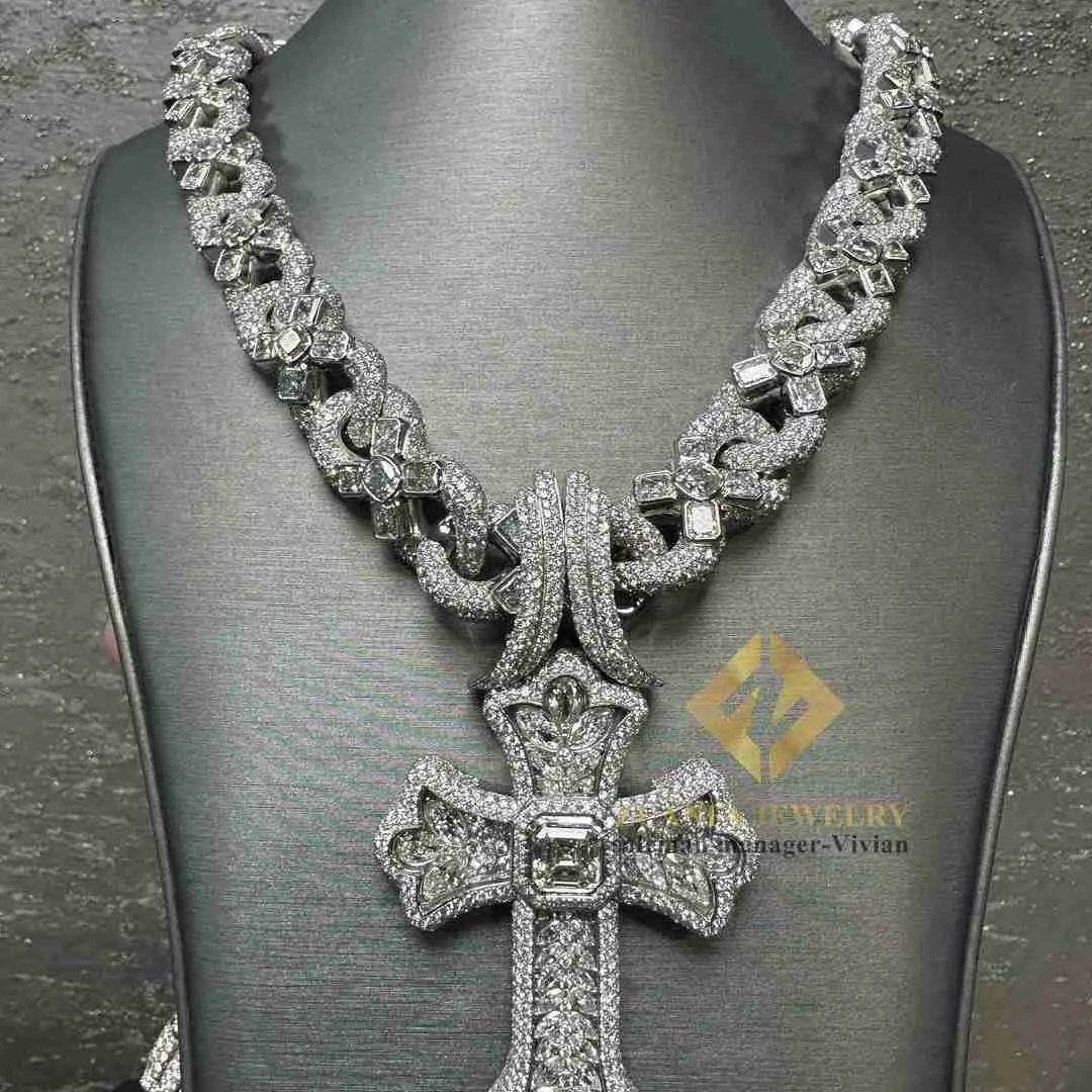 Hiphop sieraden aangepaste hang ketting zilver 925 Iced Out VVS Moissanite Diamond Fashion Cuban Link Chain