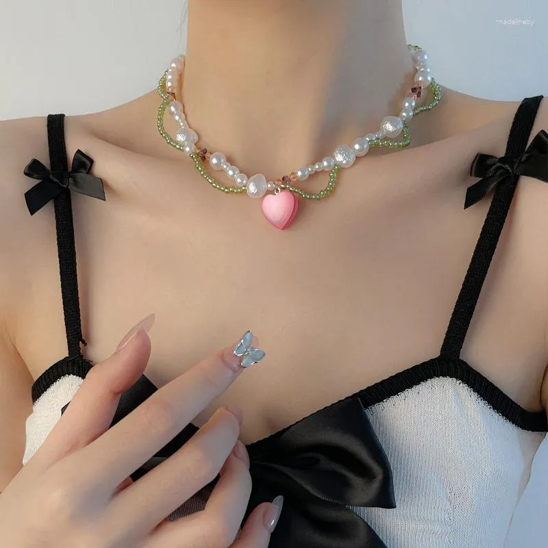 Kedjor Super Fairy Pink Love Pearl Girl Necklace Light Luxury Design Sense Sweet Cool Summer Collone Chain