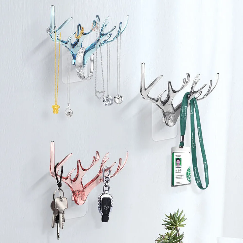 Decorative Objects Figurines 1pcs Creative Wall Hanging Jewelry Holder Key Necklace Storage Vintage Deer Horns Hanger Coat Rack Decoration 230818