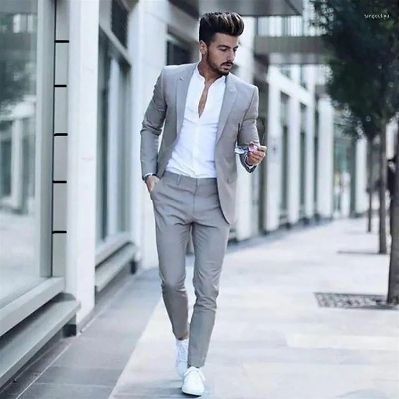 Herrenanzüge Blazer Fashion Casual Hell Grey für schlanke Fit Sets formelle Hochzeitsbräutigam -Tuxedo Männliche Businesshosen