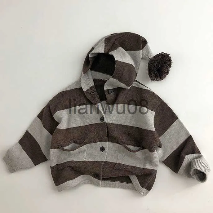 Pullover 6m6t peuter Cardigan Kinderkleding Baby Girl Stripe Lange mouw jongensjas Katoenkap Kapie Koreaanse stijl herfst baby meisjes truien x0818