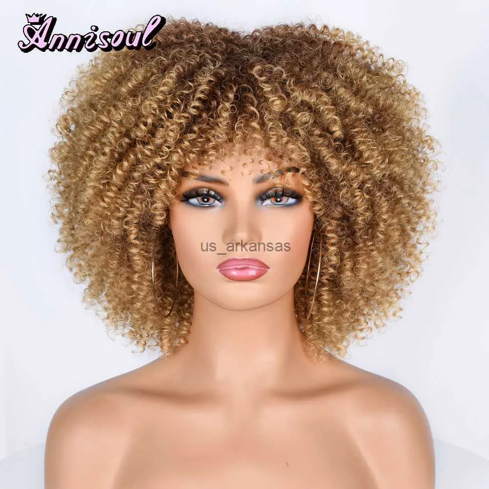 Syntetyczne peruki krótkie włosy afro perwersyjna peruka dla czarnych kobiet cosplay blondynka syntetyczna naturalna Ombre Borwn Peruki Afrykański Bez Heatresant HKD230818