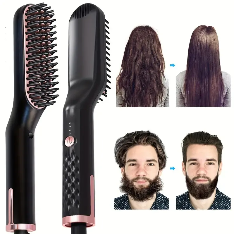 Piastra per barba ionica portatile per uomini - pennello per raddrizzare i capelli rapidi per lo styling per capelli da uomo