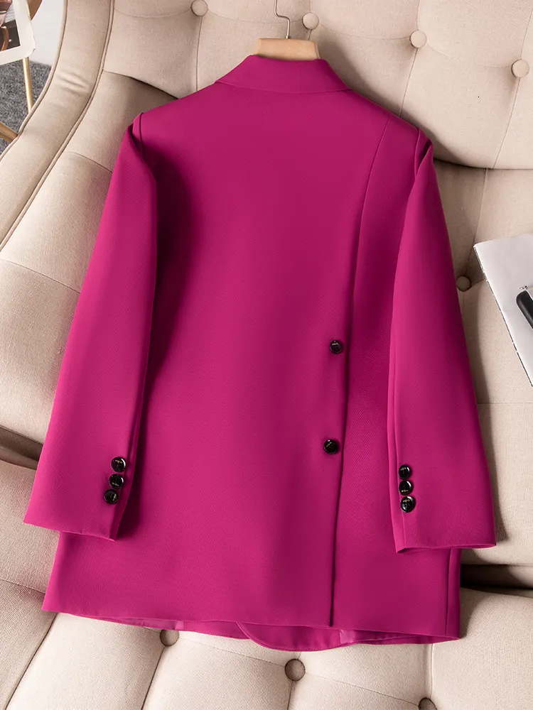 Kvinnors kostymer blazrar Ankomst Autumn Winter Kvinnor Lamer Blazer Pink Black Coffee Female Long Sleeve Solid Casual Jacket Coat 230817