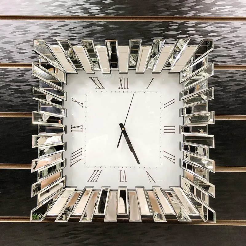 벽시계 다이아몬드 실버 3D 시계 현대 디자인 럭셔리 크리스탈 큰 크기 거울 홈 장식 거실 장식 선물