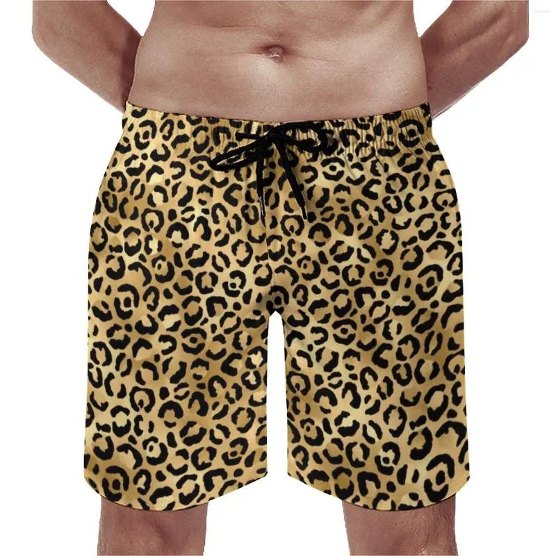 Menshorts Cheetah Animal Trendy Board Black Gold Leopard Print Stylish Fashion Beach Surfing Quick Dry Design Swim Trunks