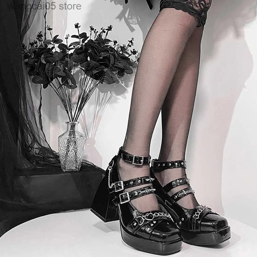 ドレスシューズプラットフォーム女性メアリージェーンポンプシューズブランドデザイン2023スプリングゴシックスタイルロリータスウィートガールオフィスレディハイヒールポンプ靴T230818