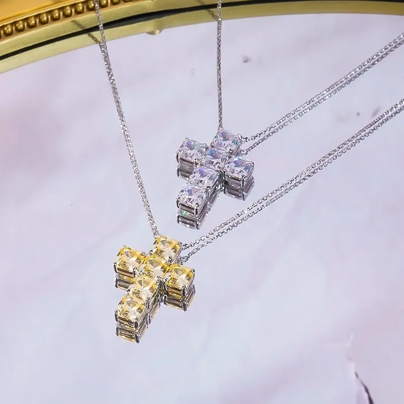 Hangende kettingen est s925 sterling zilveren kruis hangers ketting kubieke zirconia 3 luxe fijne sieraden voor vrouwen bruiloftsfeest cadeau 230816