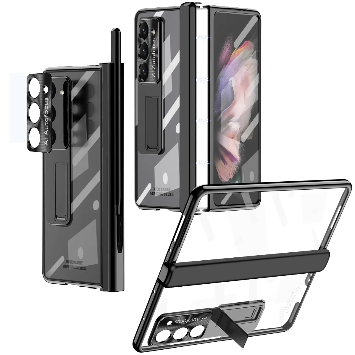 Suporte magnético para Samsung Galaxy Z Fold 5 4 3 Fold3 Caso capa Pen Slot Double Hinge Protection Film Cober