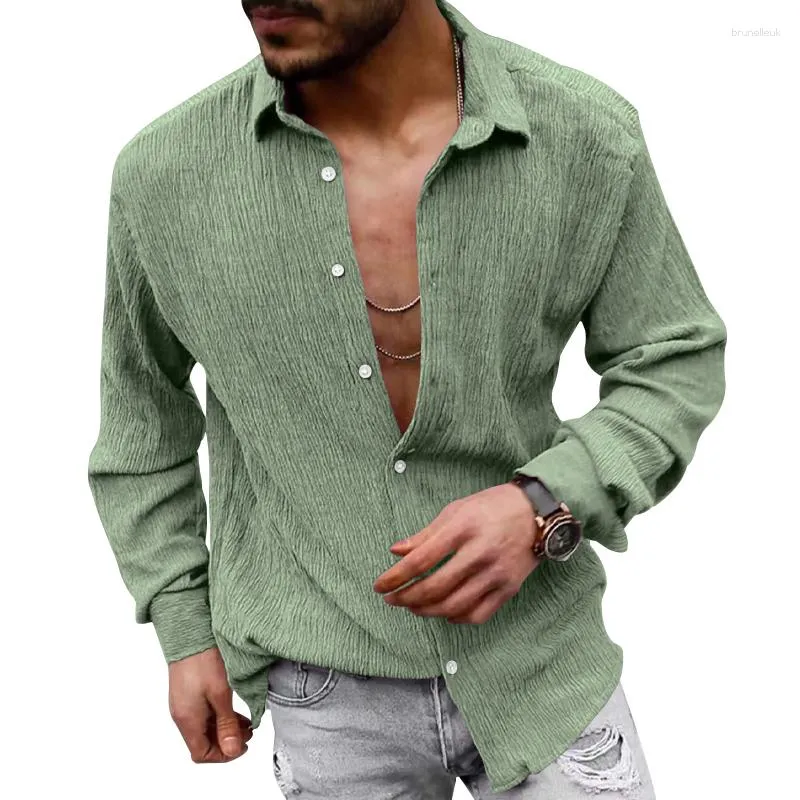 Suéteres masculinos Button vintage Down Down Casual Solid Color Linen Stand Stand Stand Slave Sleeve Camise