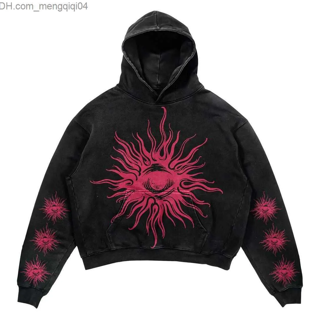 Heren Hoodies Sweatshirts Nieuwe Amerikaanse Vintage Cthulhu Eye Shadow Graphic Print Y2K Street Jurk Losse Hoodie Zipper Spring Fashion Sweatshirt Top Z230819