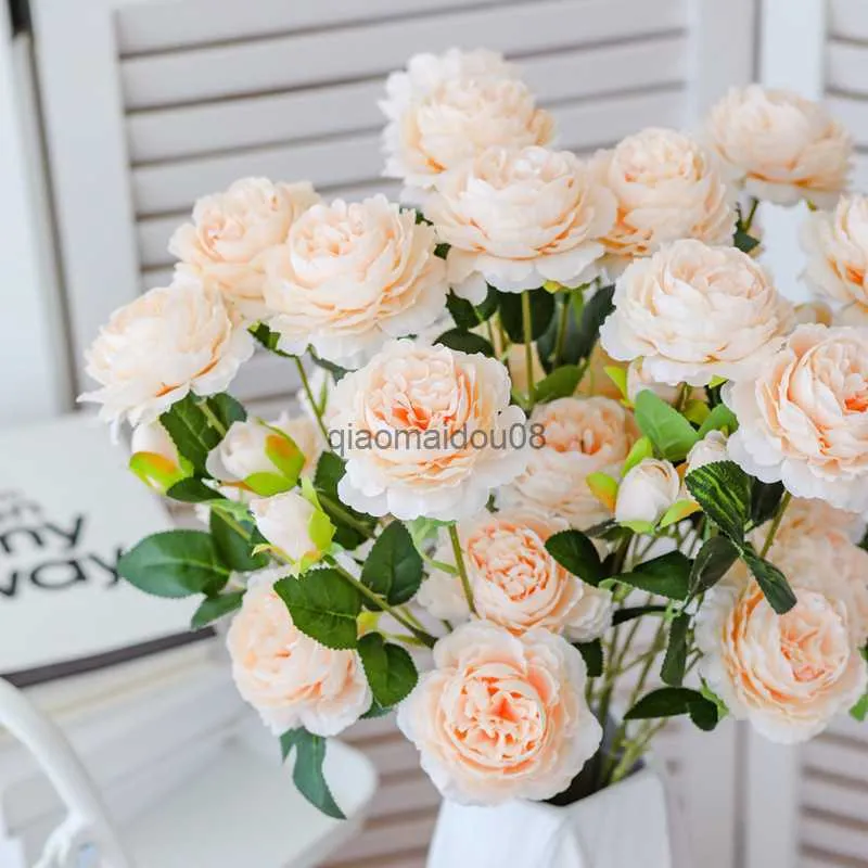 Decorative Flowers Wreaths 3 Heads 1pc Peony Artificial Flower Fake Bouquet Branch Pink White for Home Decor House Wedding Decoration indoor Garden HKD230818
