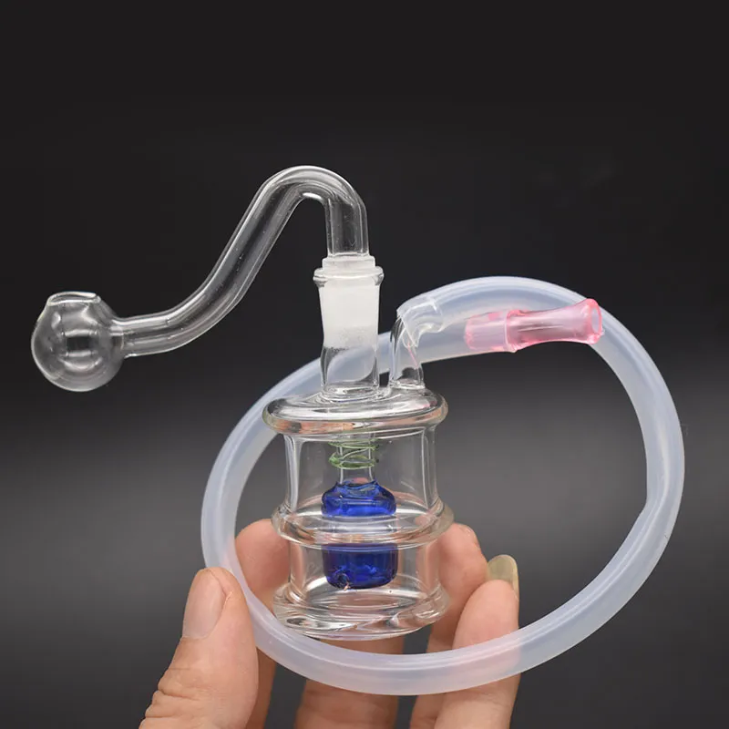 2pcs Brûleur d'huile en verre Bong Fumer Pipe de nargues Matrice en ligne Perc Pyrex épais Recycleur Bangs de bécher avec bol à huile mâle de 10 mm et tuyaux