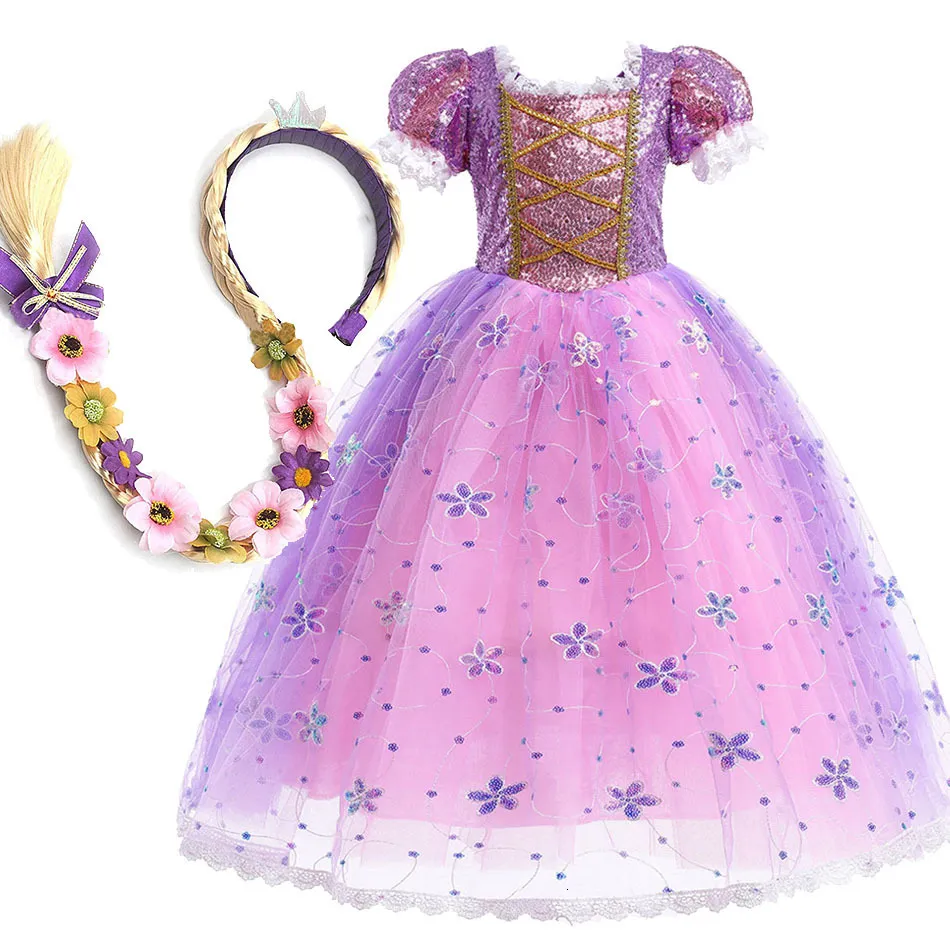 Girl's jurken kinderen Halloween kostuum kleine meisjes rapunzel kostuum pailletten paarse jurk kinderen prinses cosplay jurk 3 4 5 6 7 8 9 10 jaar 230818