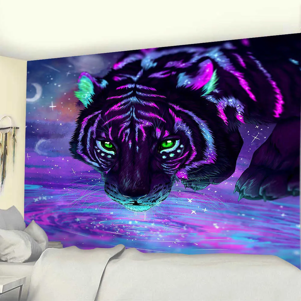 Tapisserier tiger tapestry vägg hängande hippie tapiz grym djur konst sovsal väggduk heminredning bakgrund filt