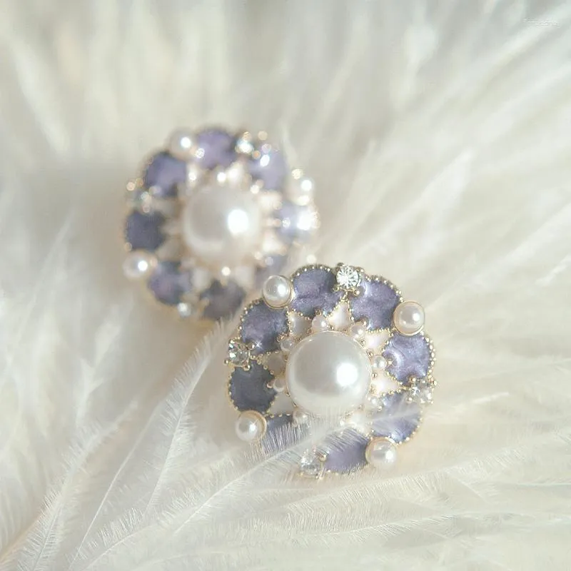 Backs oorbellen JICAI 2023 Fashion Purple Retro Drop Glaze Designer onregelmatige bloemenmetaal Pearl dames sieraden geschenk oor klem